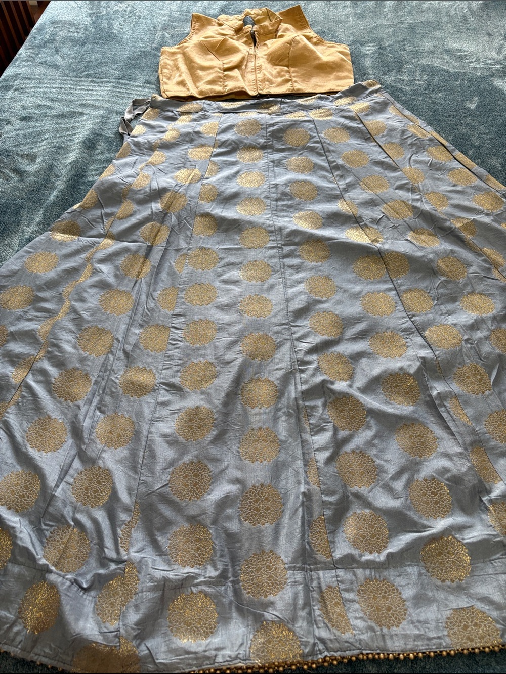 Blue and Gold A-Line Lehenga with Brocade Motifs
